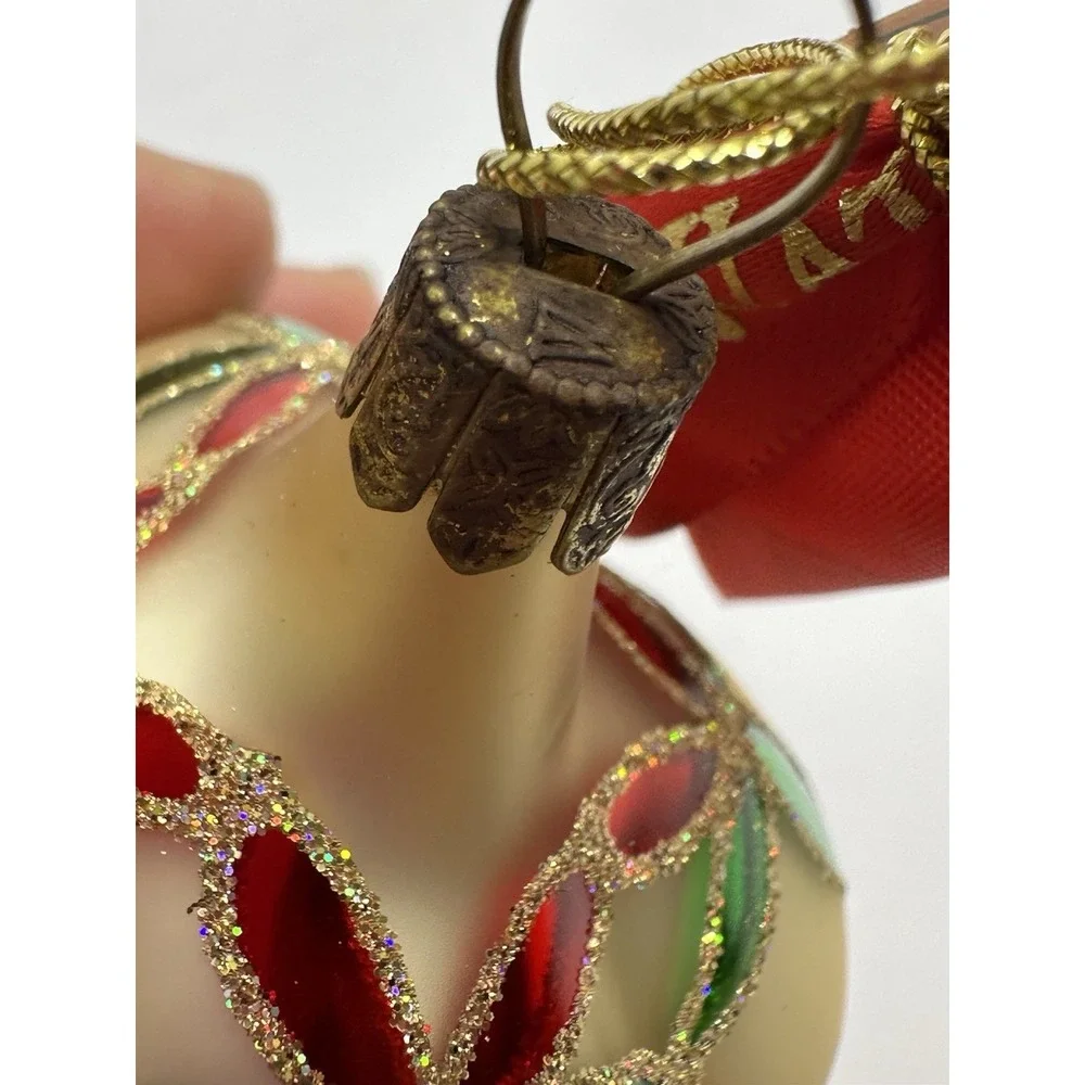 Waterford Renaissance Starburst Egg Glass Christmas‎ Ornament Red Gold Glitter